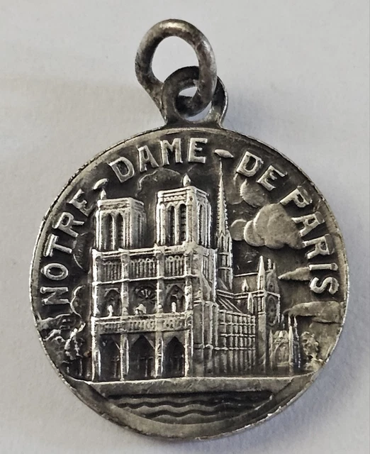 VINTAGE FRENCH RELIGIOUS Silver Medal of Notre Dame de Paris EUR 10,49 ...