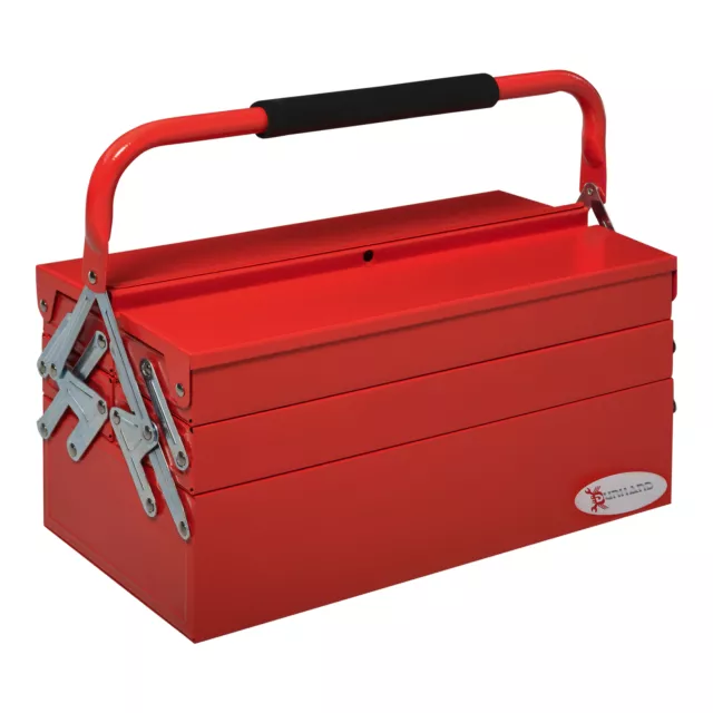 DURHAND 3 Tier Metal Toolbox with 5 Tray Carry Handle 45cmx20cmx34.5cm Red