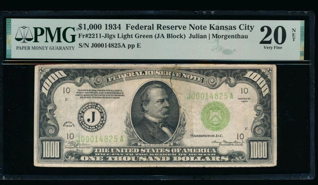 AC 1934 $1000 Kansas City LGS ONE THOUSAND DOLLAR BILL PMG 20 NET