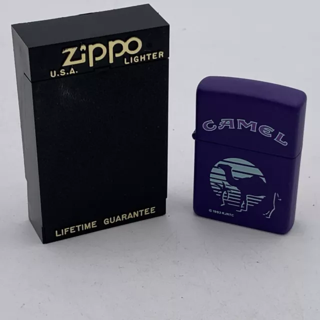 Vintage New Sealed Sticker 1993 Camel Zippo Lighter Blue/Purple White Enamel