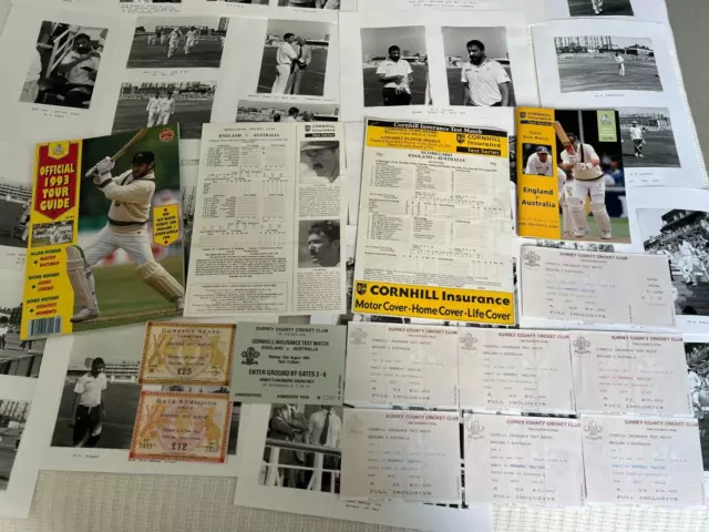 1993 Ashes. 8 Tickets , 41 Photos, Scorecards, Programmes, Australia win.