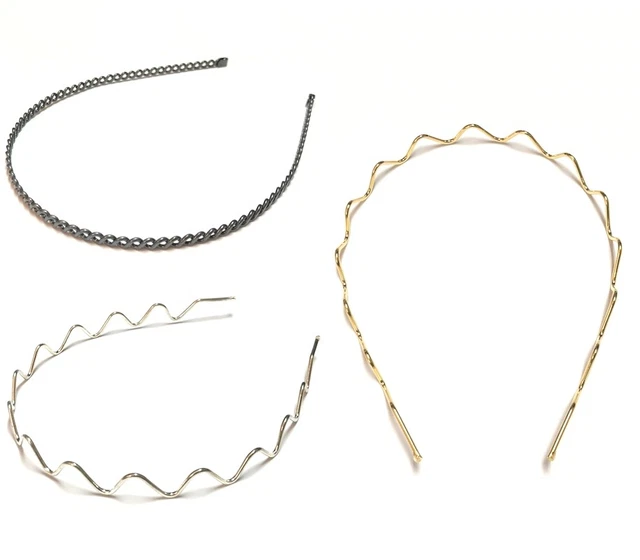 Women's Thin Slim Headband Metal Hair Band Curly Wavy Gold Silver Made in France