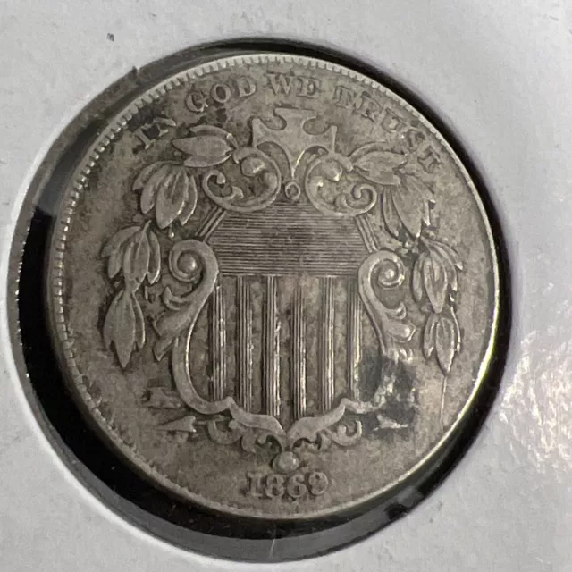 1869 Shield Nickel.  Higher Grade Details.  Nice Old US Coin!