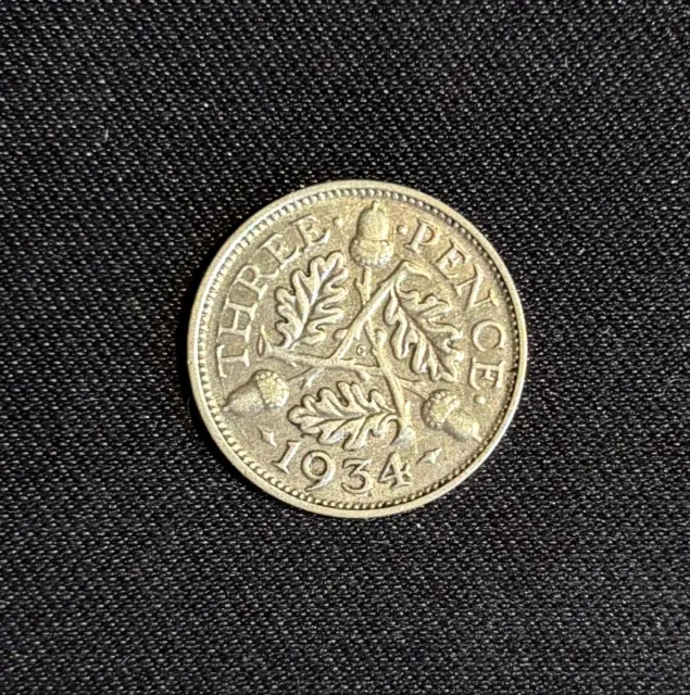 1934 UK Silver 3 Pence Average Circulated Condition & Highly Collectible!