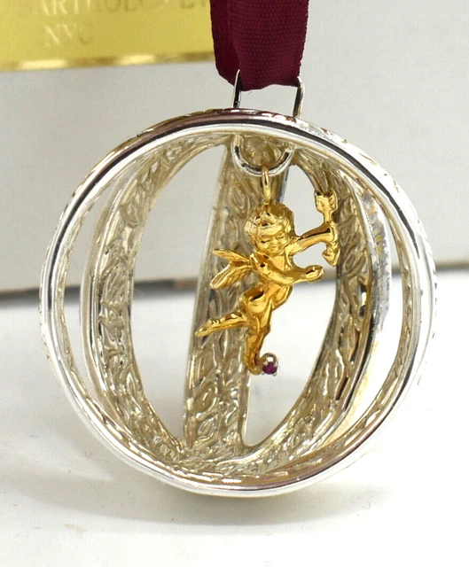 Mazza Bartholomew Christmas Ornament Sterling Silver Ruby Gold Cherub Pendant