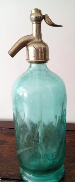 Ancien siphon bouteille d'eau de Seltz vert H30cm café bar bistrot occasion