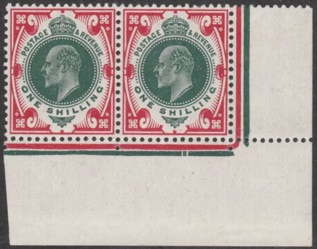 1912 SOMERSET HSE SG314 1s GREEN & CARMINE UNMOUNTED MINT CORNER PAIR DATE CUT