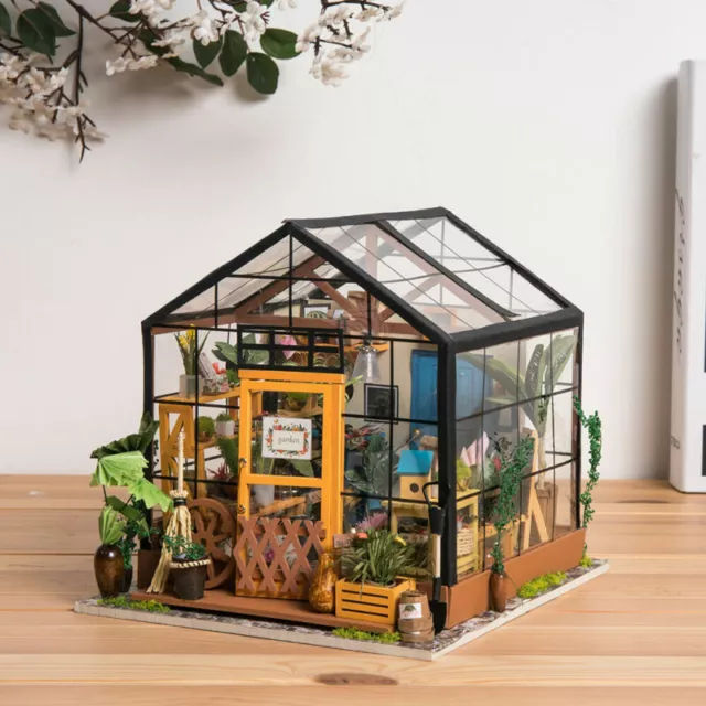 Robotime 1:24 Wooded DIY Miniature LED Dollhouse Kit Model Cathy's Flower House 3