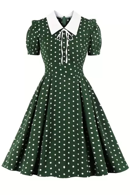 rockabilly Puffärmel Swing Kleid retro Polka Dots Petticoatkleid grün