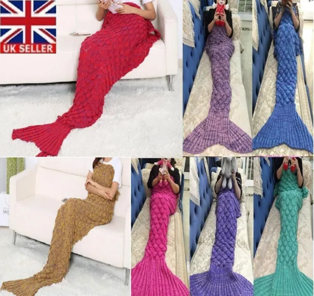 Adult Mermaid Scales Tail Crocheted Blanket Cocoon Sofa Quilt Rug Knit Lapghan