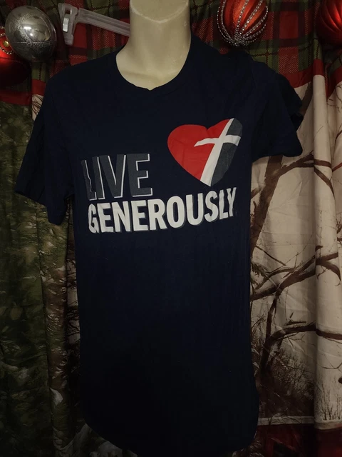 Women's Small Blue, Red, & White "Live Generously" Semi-Fitted V-Neck Knit Top