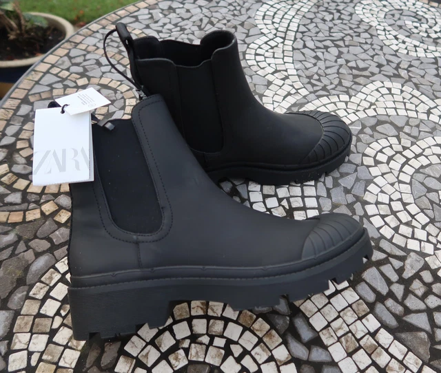 ZARA BLACK BOOTS 6 Ankle Chunky New Flat Elastic Track Sole 39.99 PicClick UK