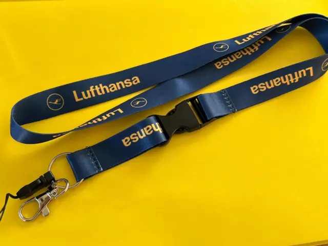 Lufthansa Schlüsselband Kranich Emblem gelb auf blau Lanyard Neck Strap  Airline