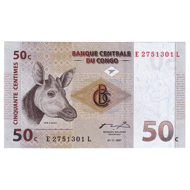 [#333161] Banknote, Congo Democratic Republic, 50 Centimes, 1997, 1997-11-01, KM