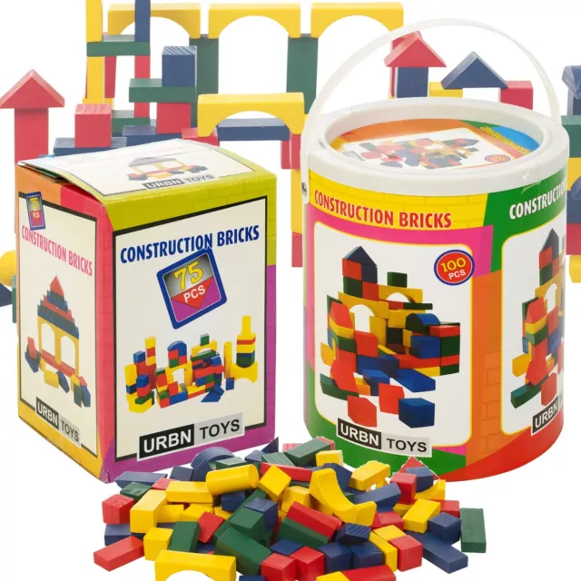 Wooden Construction Building Blocks Bricks Children's Wooden Toy Pieces Xmas NEW