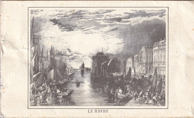 Le HAVRE Bateaux à Quai GRAVURE ancienne XIXè 100x140 mm anonyme papier bouffant