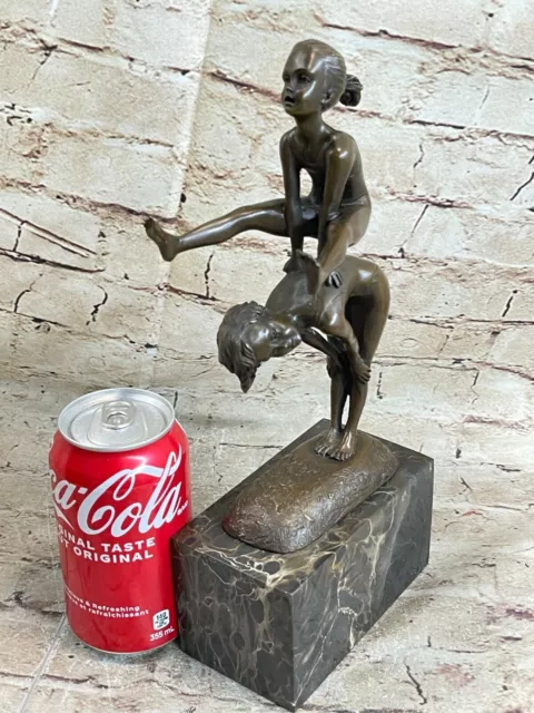 Vintage Bronzo Statua Di Milo Bambini da Gioco Leap Rana 10 " Figura Decoro 2