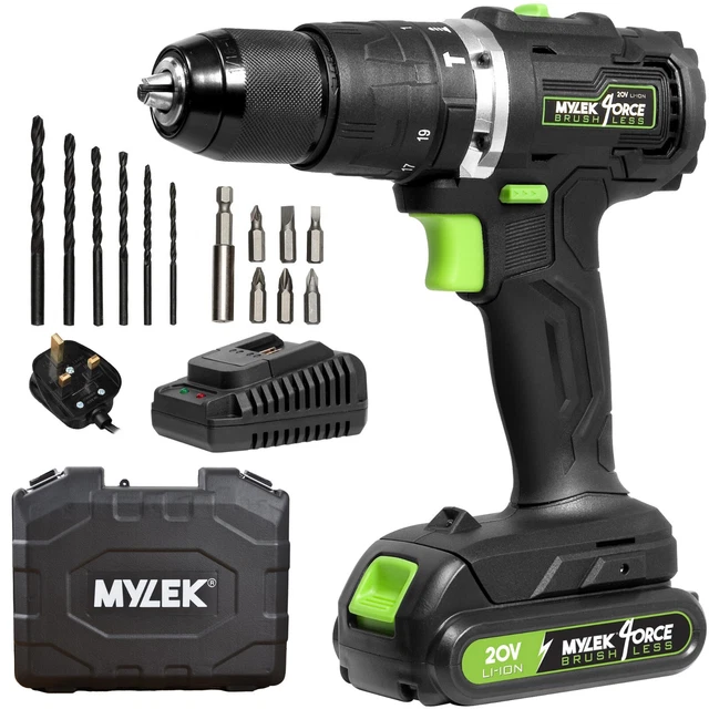 MYLEK CORDLESS HAMMER Drill 20V Brushless Motor Combi Li Ion