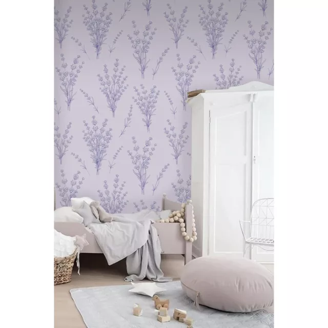 Lavender flowers illustration  purple and gray wall mural wallpaper