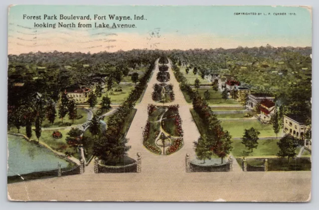 Postcard Fort Wayne IN Indiana Forest Park Boulevard North from Lake Avenue 1912