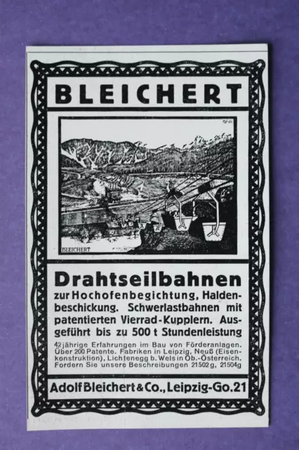 WIZ16j) Reklame Bleichert Leipzig Fabrik Seilbahn Lastkräne 1916 Werbung 8x12