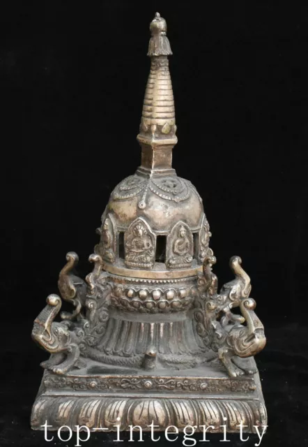 9'' OLD TIBET Buddhism Silver Shakyamuni Buddha Elephant Incense Burner ...
