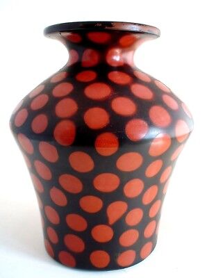 Alex Calle Sosa Hand Thrown Ceramic Pot Vase Peru Brown with Pink Polka Dots