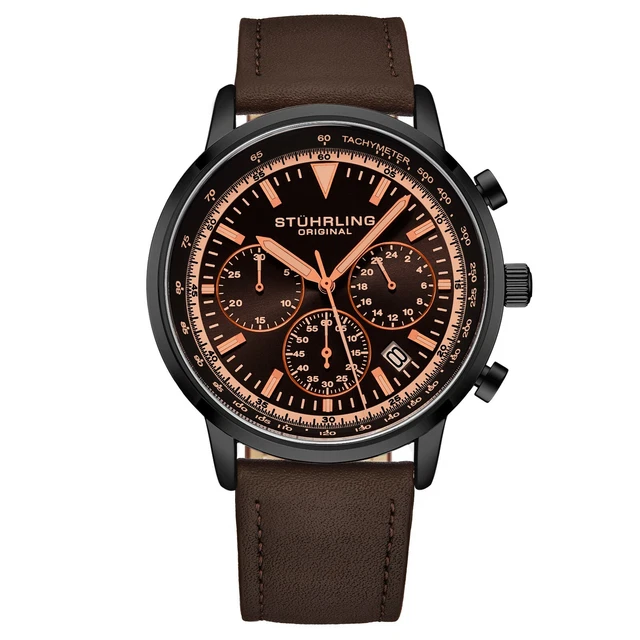 STUHRLING 44MM DEPORTIVO Movimiento Cronógrafo Cuero Reloj