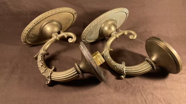 Antique Pair Wall Sconce Light Fixtures Cast Brass