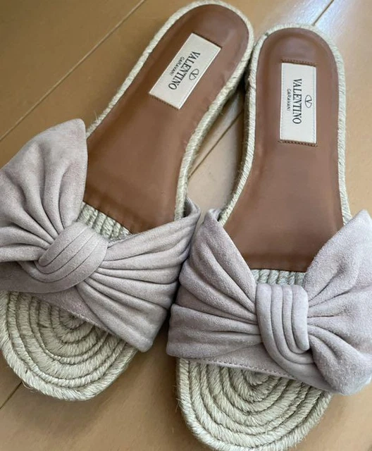 VALENTINO GARAVANI Suede Ribbon Sandal 35 Pink beige Auth Women Used from Japan