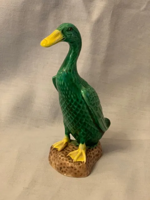 Vintage Antique Chinese Export Green Glazed Porcelain Duck Figurine.