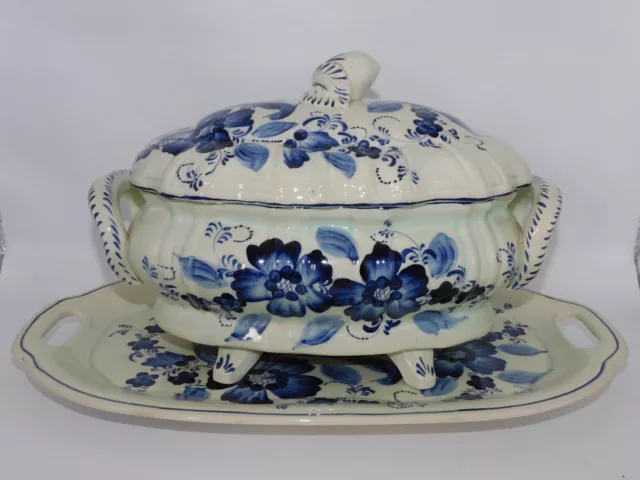 Soupiere/Legumier Et Son Plateau Faience Delft Prise Citron Dai42