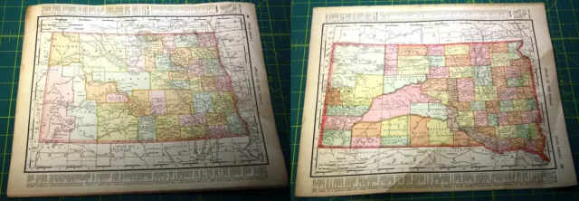 North and South Dakota ND SD Rare Original Vintage 1898 Antique World Atlas Maps