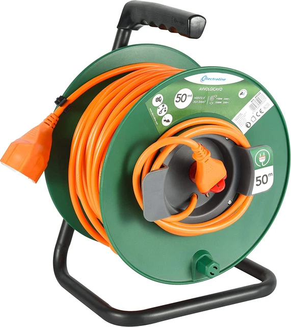 49233 Prolunga Giardino Con Avvolgicavo 50 Mt Spina 16A E Presa Polivalente, Ver