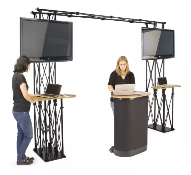 10x10 Trade Show Booth Kit w/ 3 Counters, 2 Truss TV Mounts - Black