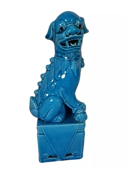 Vintage Chinese Foo Dog Lion Temple Blue Turquoise Porcelain 10''