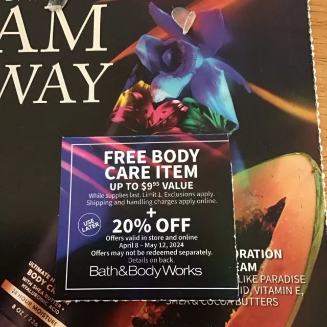 Bath & Body Works 20% Off Entire Purchase & Body Care Item Coupon April 8-May 12