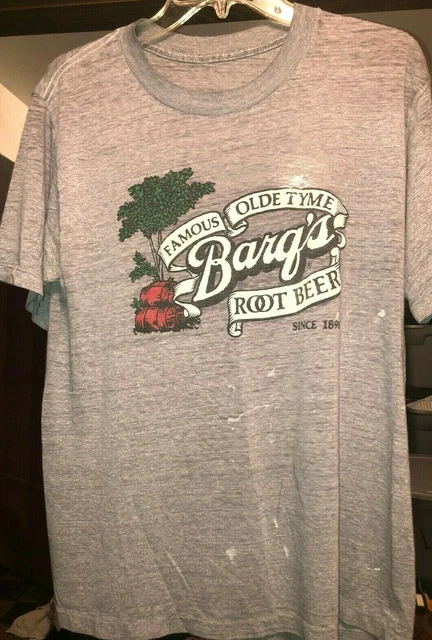 Distressed BARQ'S Vtg 80s Famous Olde Tyme ROOT BEER T Shirt advertising sign M