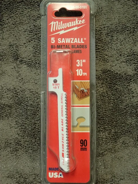 (5-pk) 48-00-5161 Milwaukee 10T  SAWZALL Bi-Metal Blades 3-5/8"OAL (BN14)