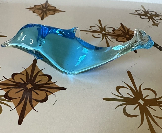 Art Glass Dolphin Blue Hand Blown Porpoise Sea Life Ocean Aquarium