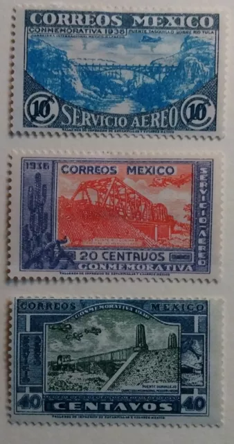 Mexico Airmail Stamps, 1936, sc#C77-79, Mint, Hinged, OG