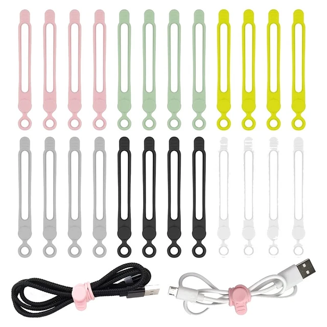 2X(Lot de 24 Serre-Câbles RéUtilisables, Sangles de Câble en Silicone RéGlable1)