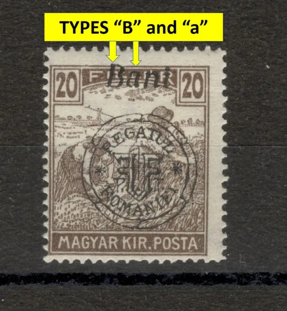 HUNGARY - ROMANIA -MH STAMP, 20 Bani - TYPES "B" and "a" - 1919. ( 20 )