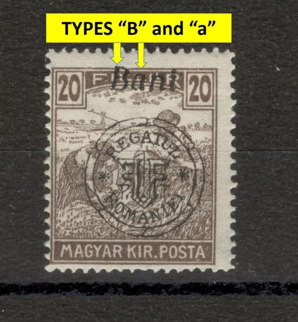 HUNGARY - ROMANIA -MH STAMP, 20 Bani - TYPES "B" and "a" - 1919. ( 20 )