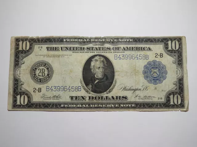 $10 1914 New York City NY Federal Reserve Large Bank Note Bill FINE