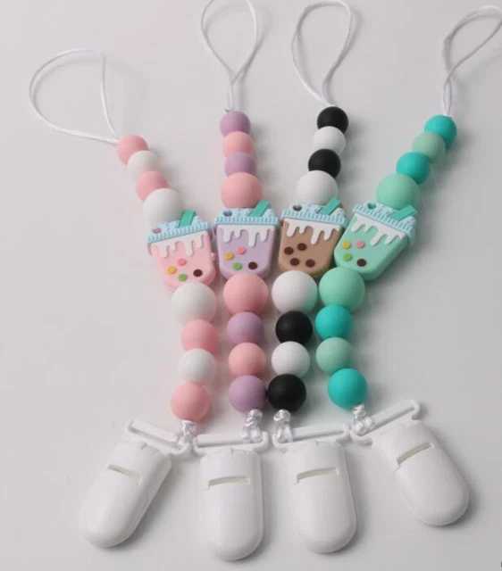 Personalised baby silicone dummy clip geometrical soother chain pacifier strap