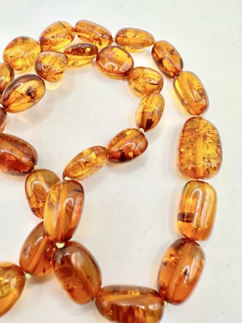 Vintage Natural Baltic Amber Barrel Bead Silver Necklace