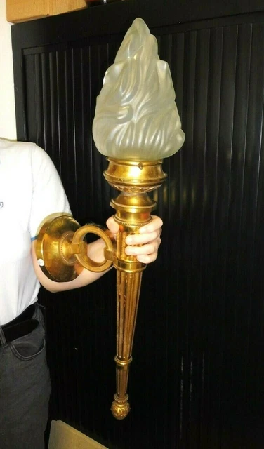 Superbe  Lustre  Torchere En Bronze Dore   Signee Petitot  52 Cm   !