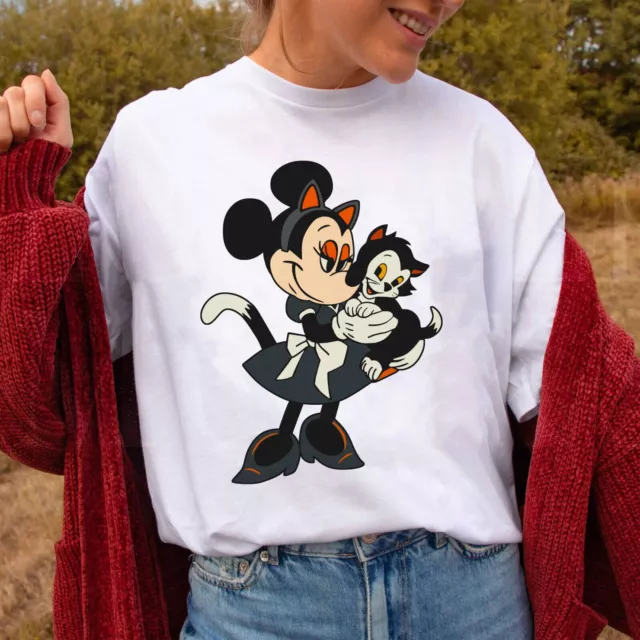 Minnie Mouse And Figaro Cat Gothic Disney Halloween Party T-shirt