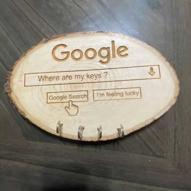 Wooden Google Search Wall Key Holder/Rack with Keychain USA Rustic Look Gift